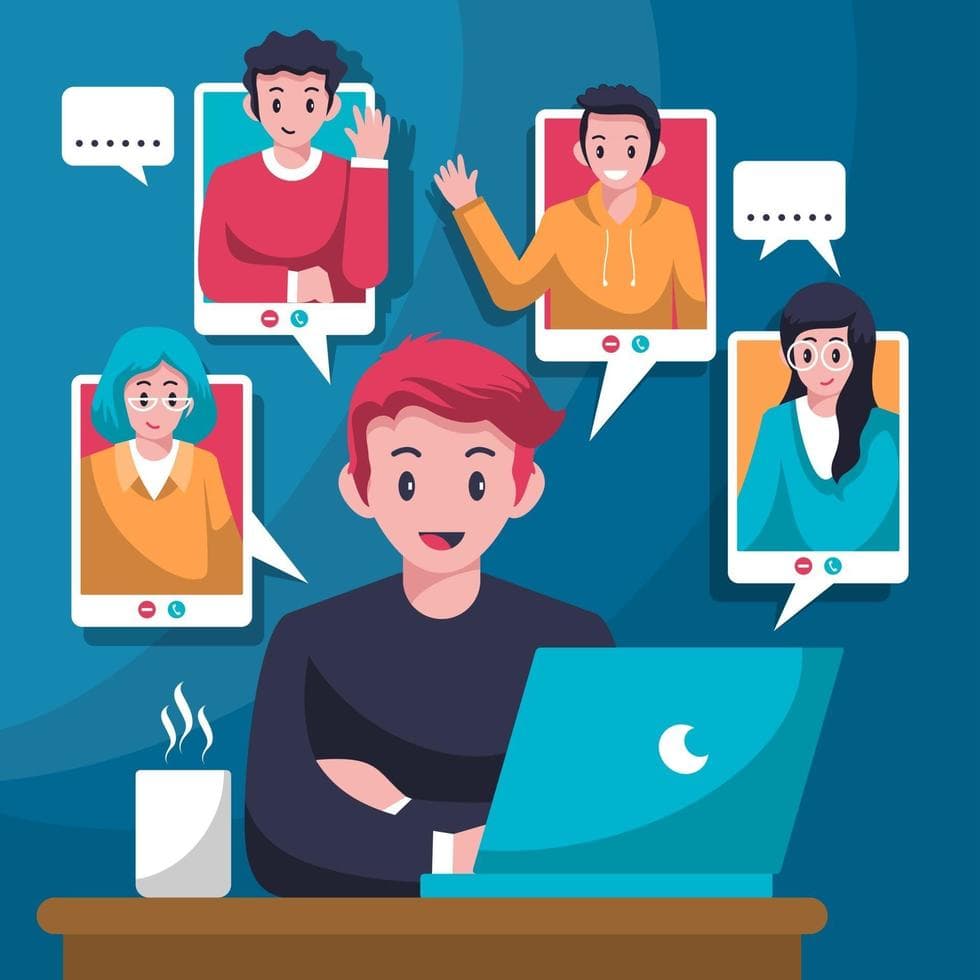 Online video meeting with team members